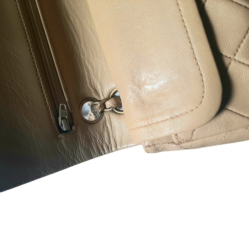 Vtg Chanel Classic Quilted Lambskin Double Flap Bag Beige Small 24k - Picture 15 of 16